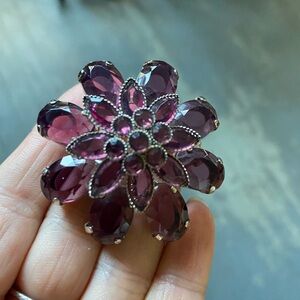 Gorgeous Purple Glass Petal On Silver Tone Multilayer Flower Brooch Pin